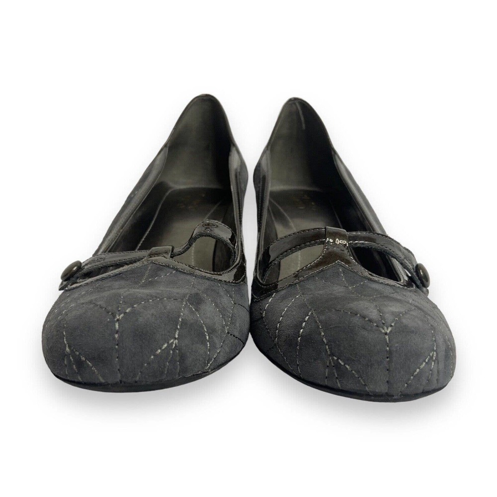 Franco Sarto Mary Jane Kitten Heel Pumps Size 10N Gray Stitching Suede Workwear - Picture 3 of 12